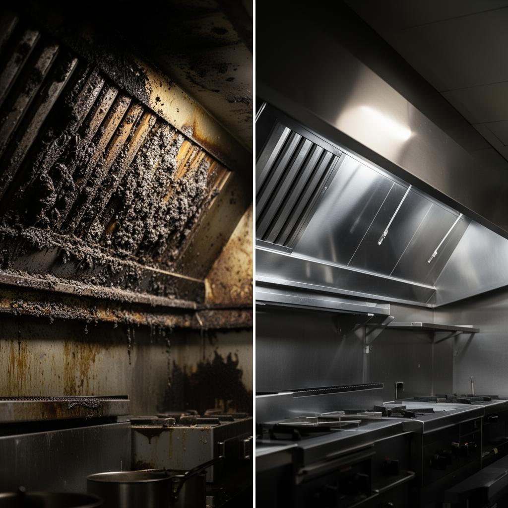 Before and after commercial hood cleaning